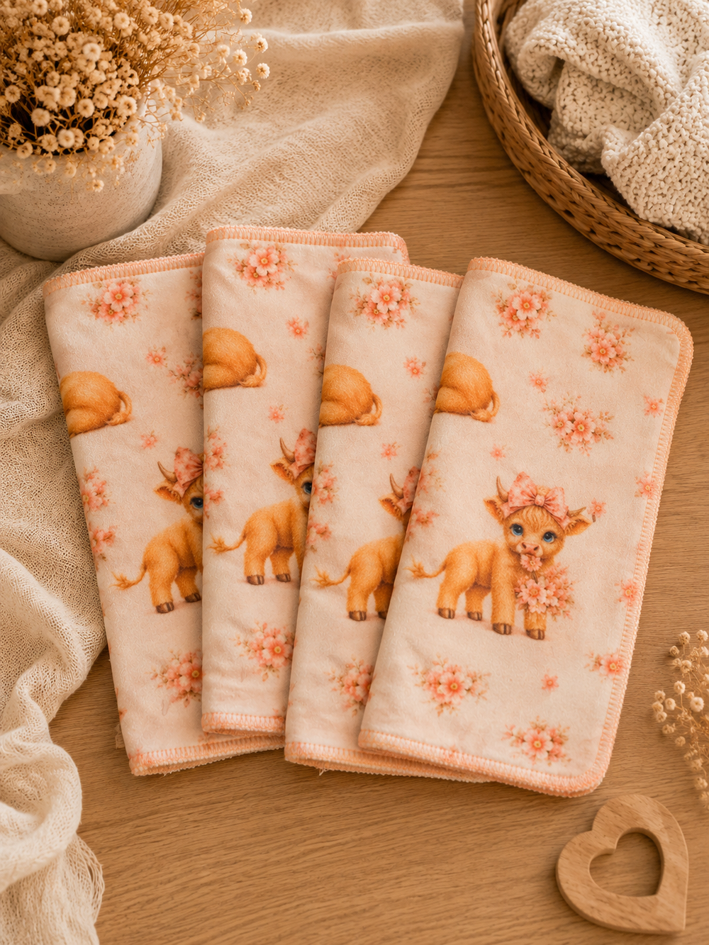 Lingettes réutilisables en squish – Petite Highland fleurie