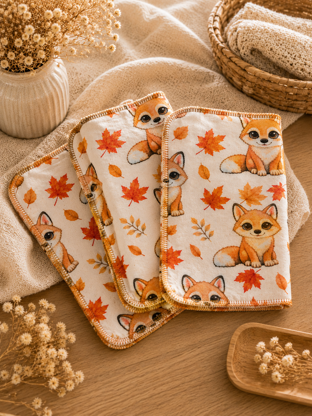 Lingettes réutilisables en squish – Renard d’automne