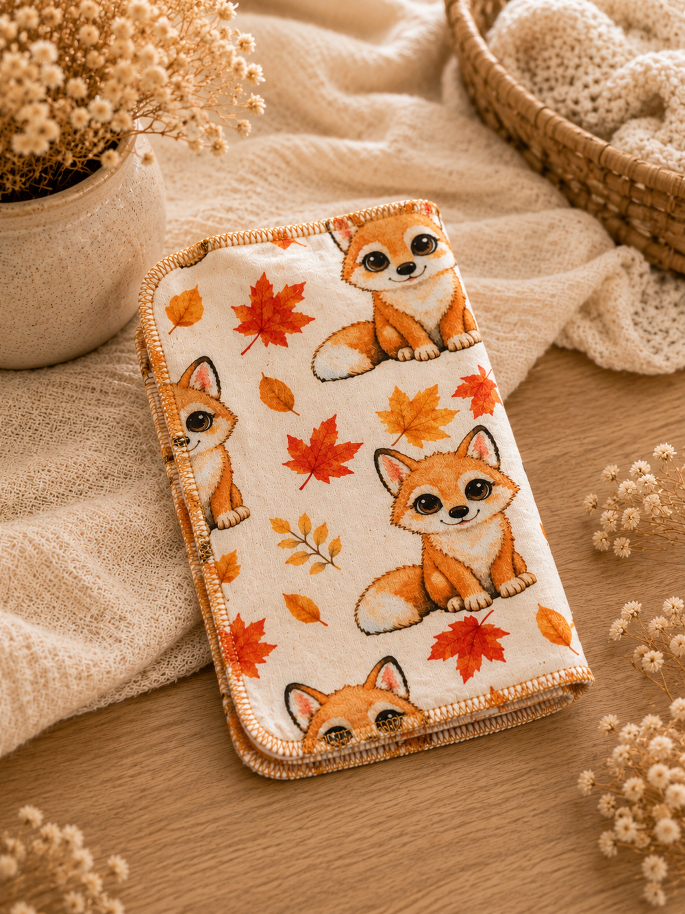 Lingettes réutilisables en squish – Renard d’automne
