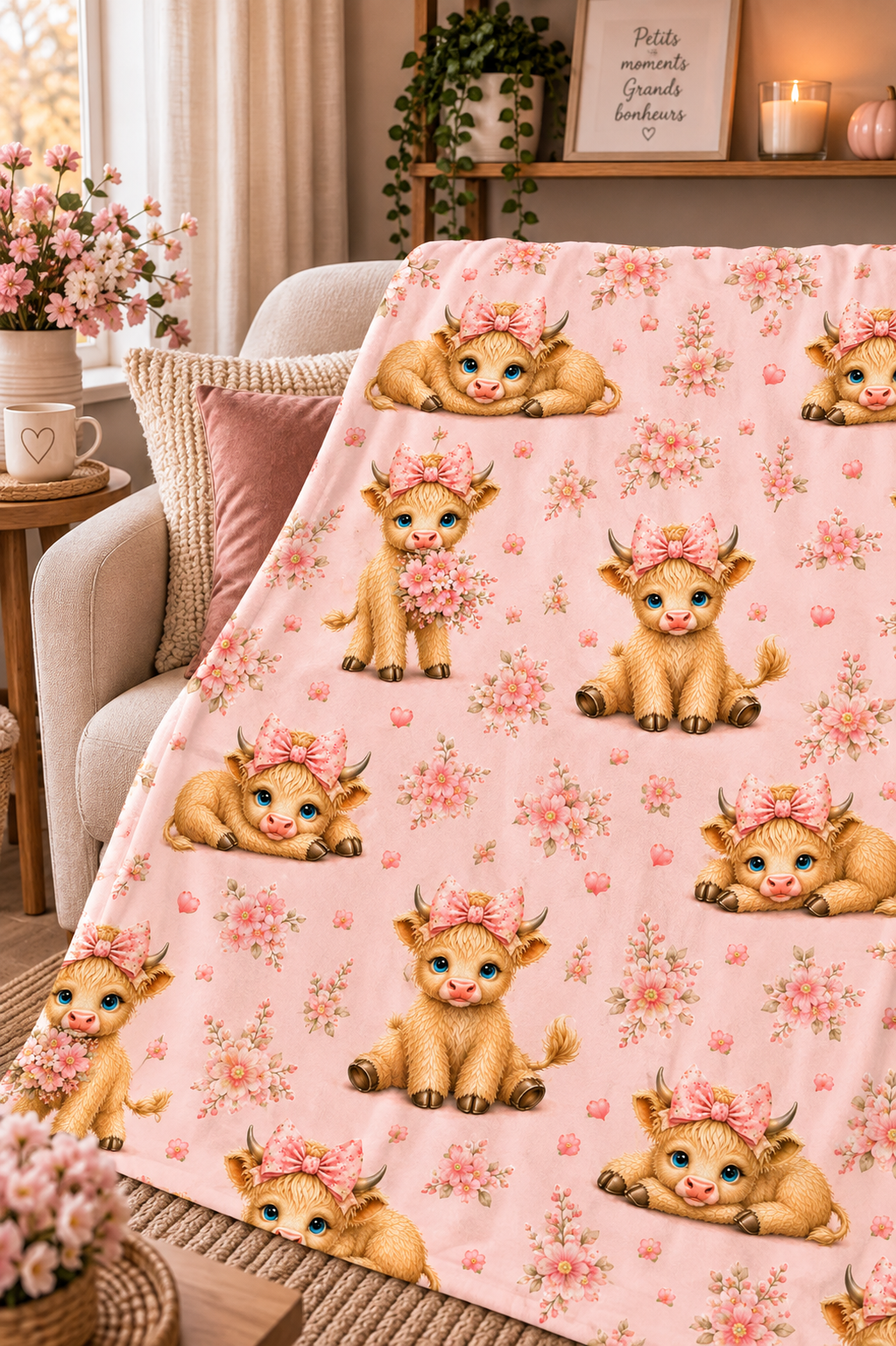 Couverture Squish enfant – Petite Highland fleurie