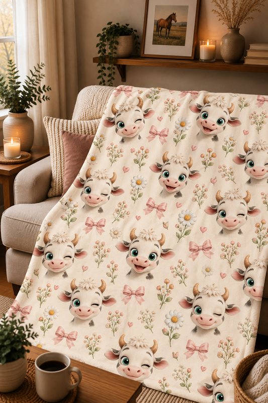 Couverture Squish enfant – Petites vaches coquettes - rose