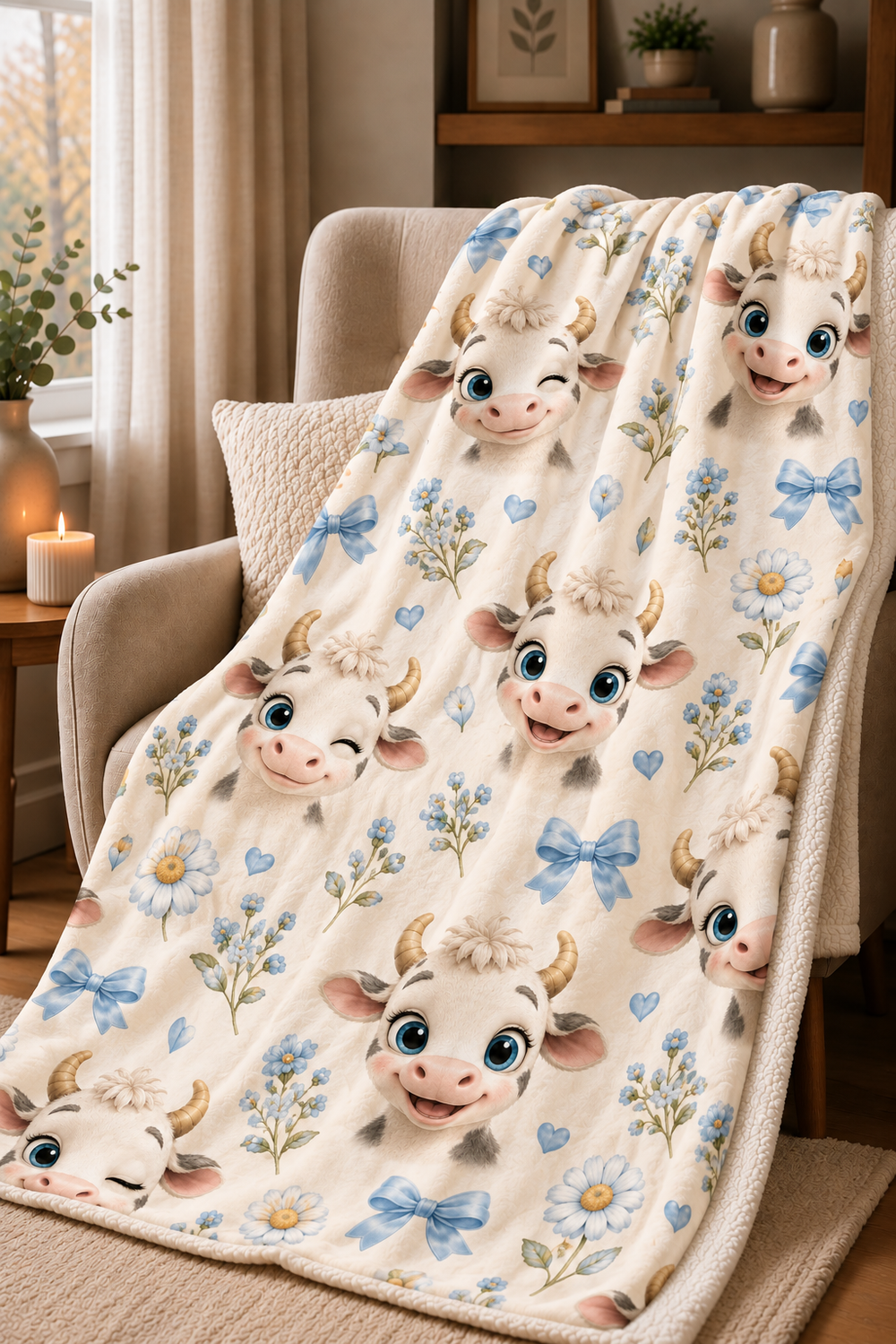 Couverture Squish enfant – Petites vaches coquettes - bleu