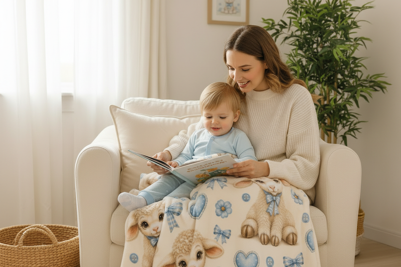 Maman et enfant couverture petit mouton - horizontal