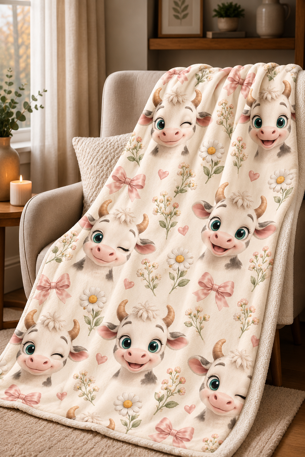 Couverture Squish enfant – Petites vaches coquettes - rose
